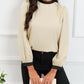 Color Block Bow Back Mock Neck Blouse