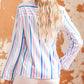 Striped Button Roll Tab Sleeve Shirt