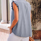 Button Up Ruffled Sleeveless Shirt with Chest Pocket