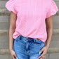 Textured Puff Sleeve T Shirt