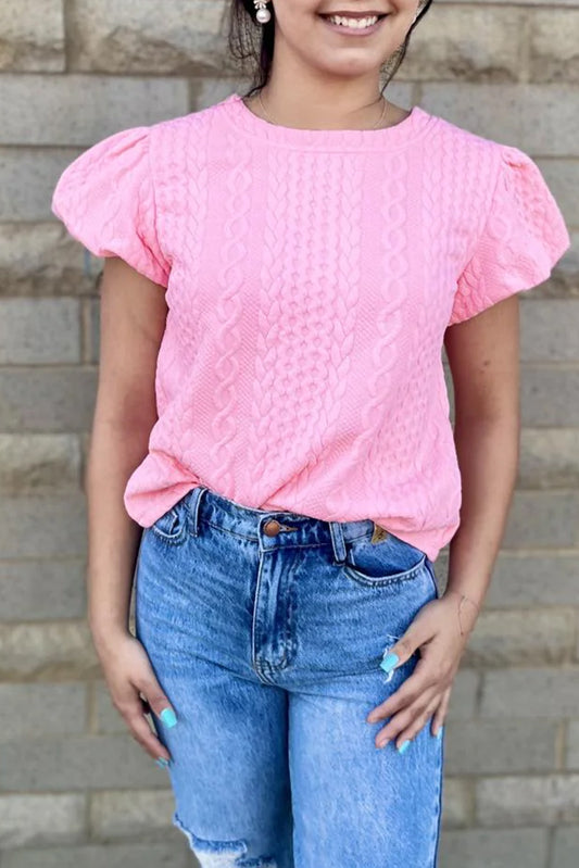 Textured Puff Sleeve T Shirt