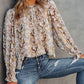 Glitter Snake Grain Pleated Round Neck Blouse