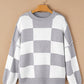 Stripe Checkered Bishop Sleeve Sweater