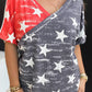 Colorblock Star Printed V Neck T Shirt