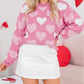 Pearled Heart Print Valentines Crew Neck Sweater