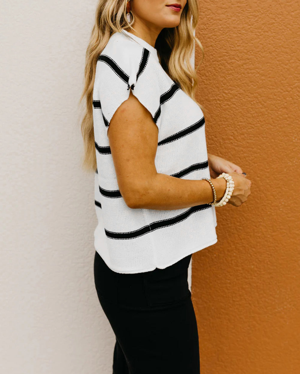 Striped Batwing Sleeve Sweater Tee