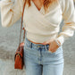 Ribbed Long Sleeve Surplice Crop Sweater