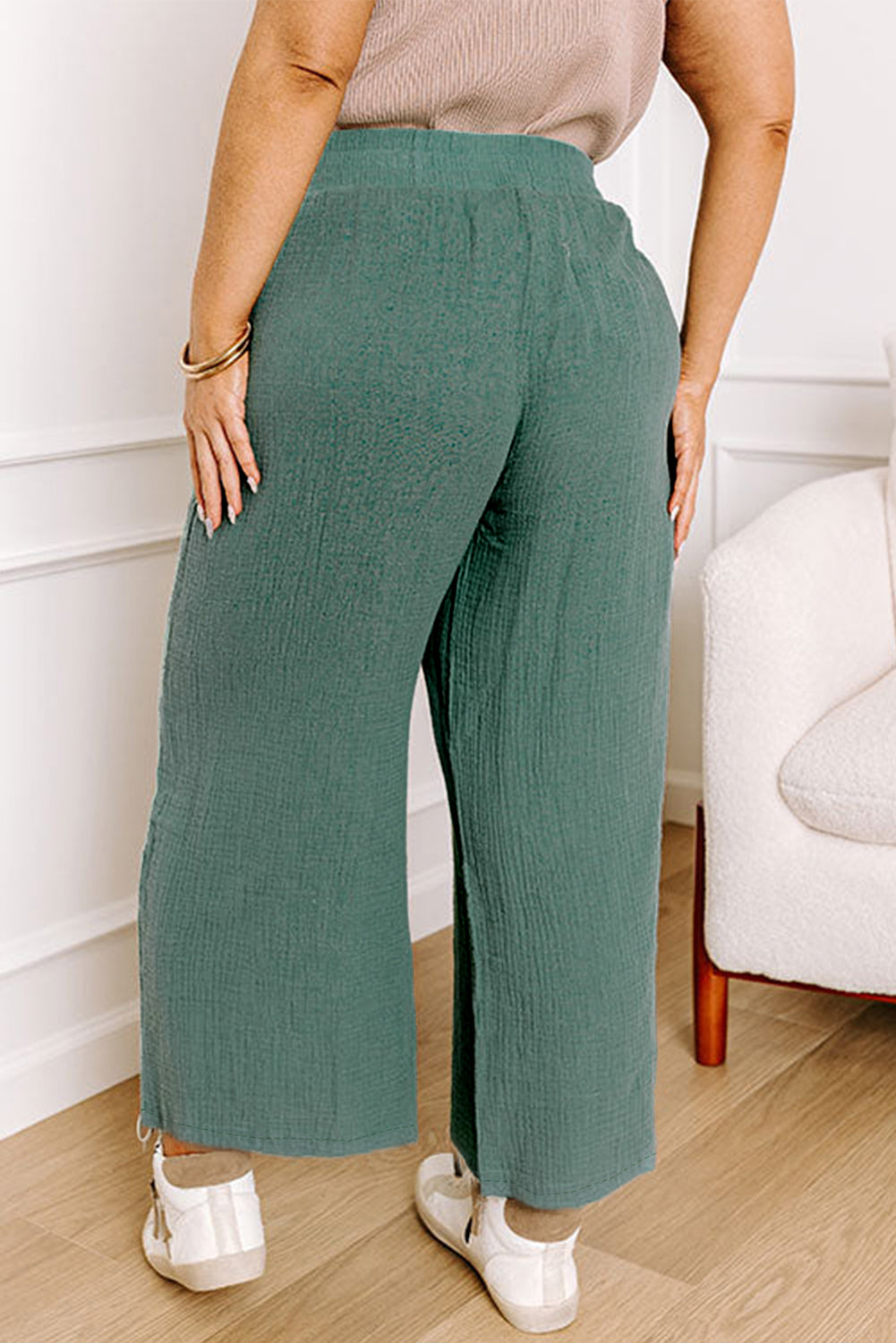 Plus Size Textured Frayed Edge Wide Leg Pants