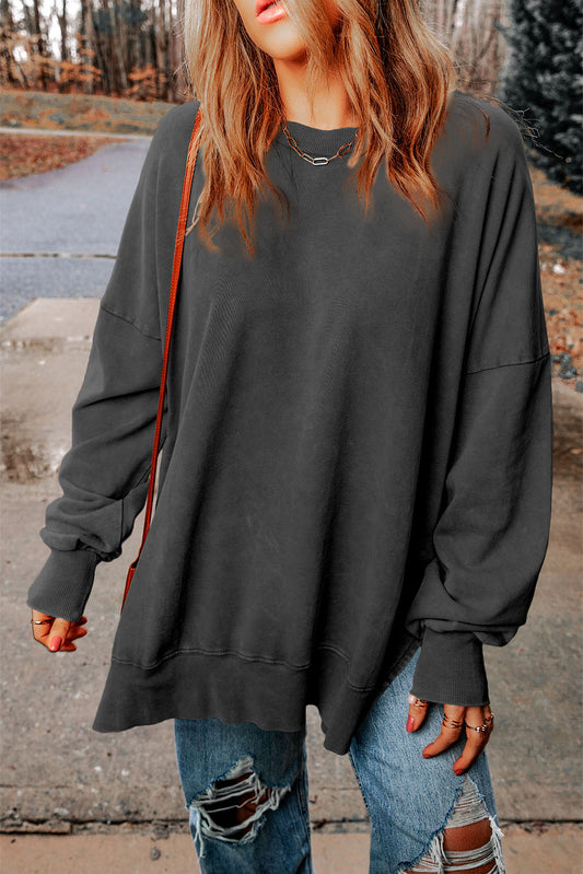 Drop Shoulder Ribbed Trim Oversized Sweatshirt