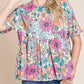 Bohemian Flower Print Flowy Short Sleeve Top