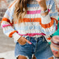 Striped Hollowed Knitted Loose Sweater