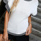 Contrast Trim Round Neck Batwing Sleeve Knitted Top