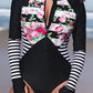Floral Striped Patchwork Rashguard One-piece Swimsuit