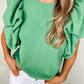 Ribbed Knit Puffy Ruffle Sleeve Blouse