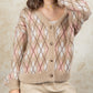 Rhombus Pattern Knit Sweater Cardigan