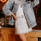 Rhinestone Embellished Flap Pocket Denim Jacket