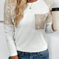 Sequin Patch Chest Pocket Raglan Sleeve Top