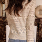 Geometric Lace Buttoned Decor Long Sleeve Blouse