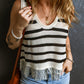 Stripe Loose Knit Fringe Tank Top