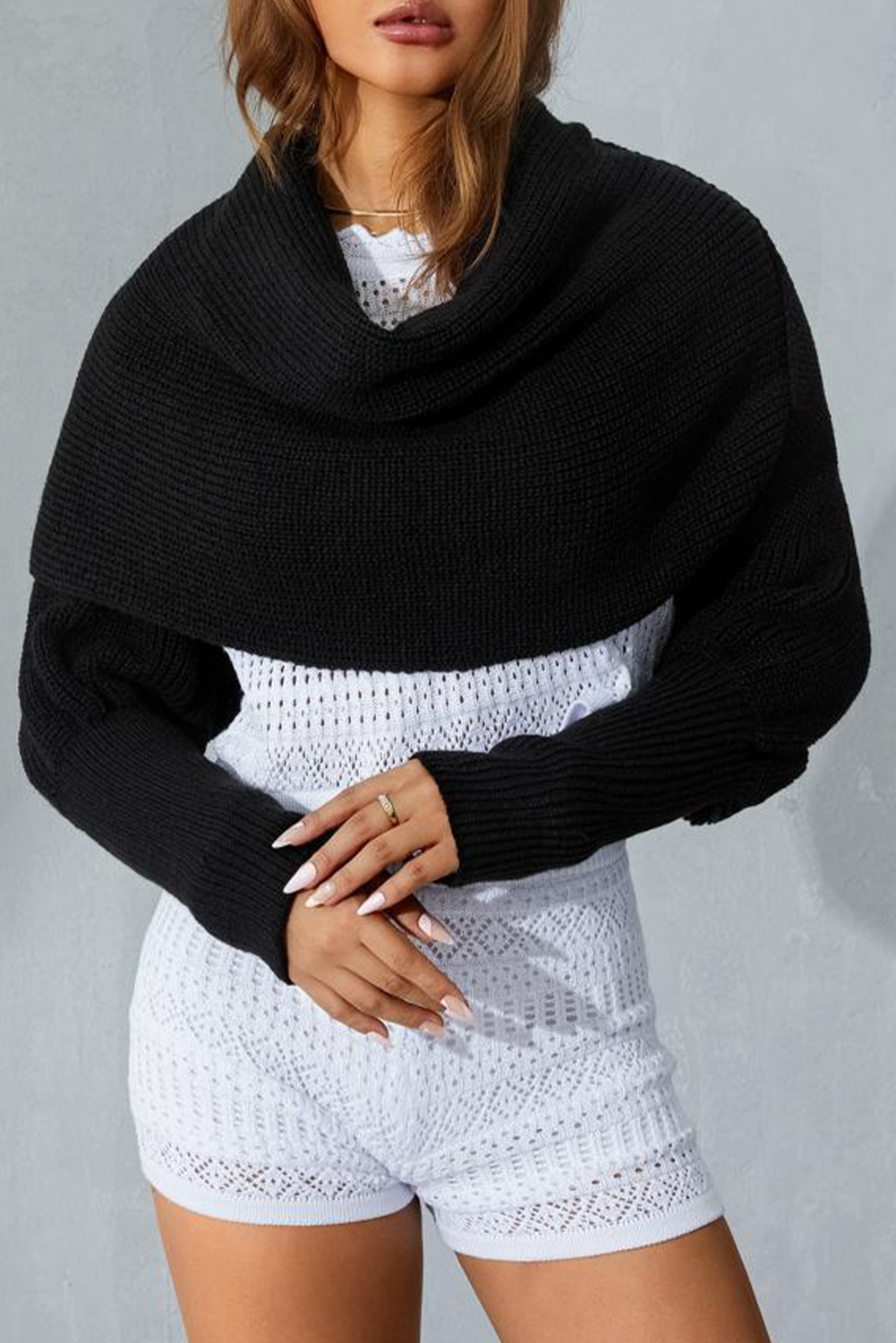 Wrap Up Sleeved Plain Knit Scarf