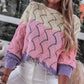 Color Block Hollow Knitted Loose Sweater