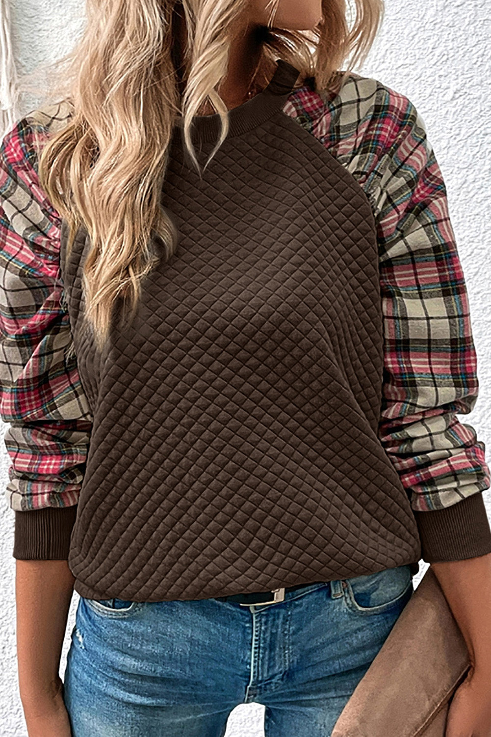 Plaid Raglan Sleeve Sweatshirt
