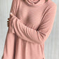 Stripe Cowl Neck Side Slits Loose Fit Long Sleeve Top