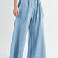 Mineral Wash Button Fly Waist Wide Leg Jeans