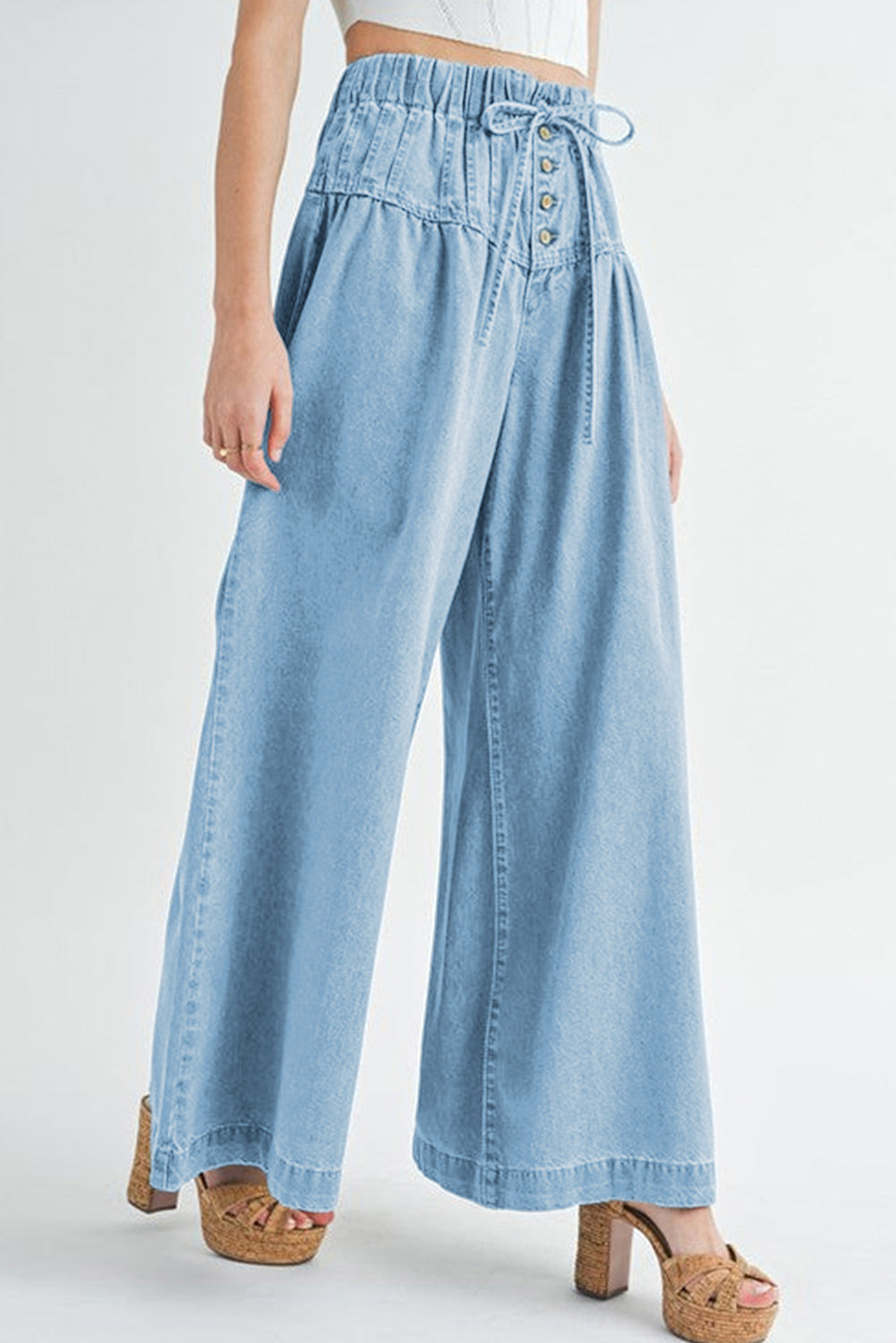 Mineral Wash Button Fly Waist Wide Leg Jeans