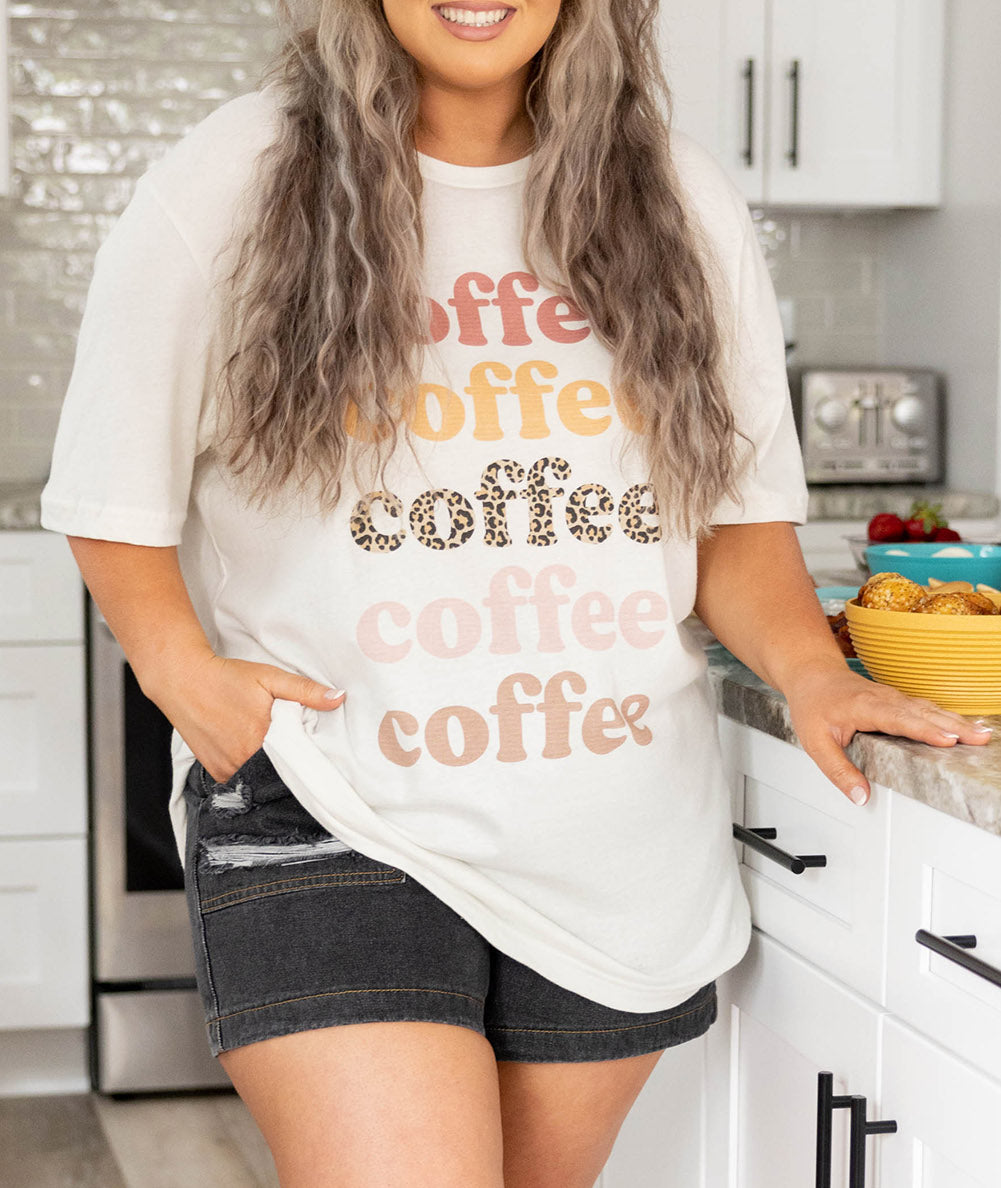 Coffee Letter Print Vintage Plus Size T-shirts