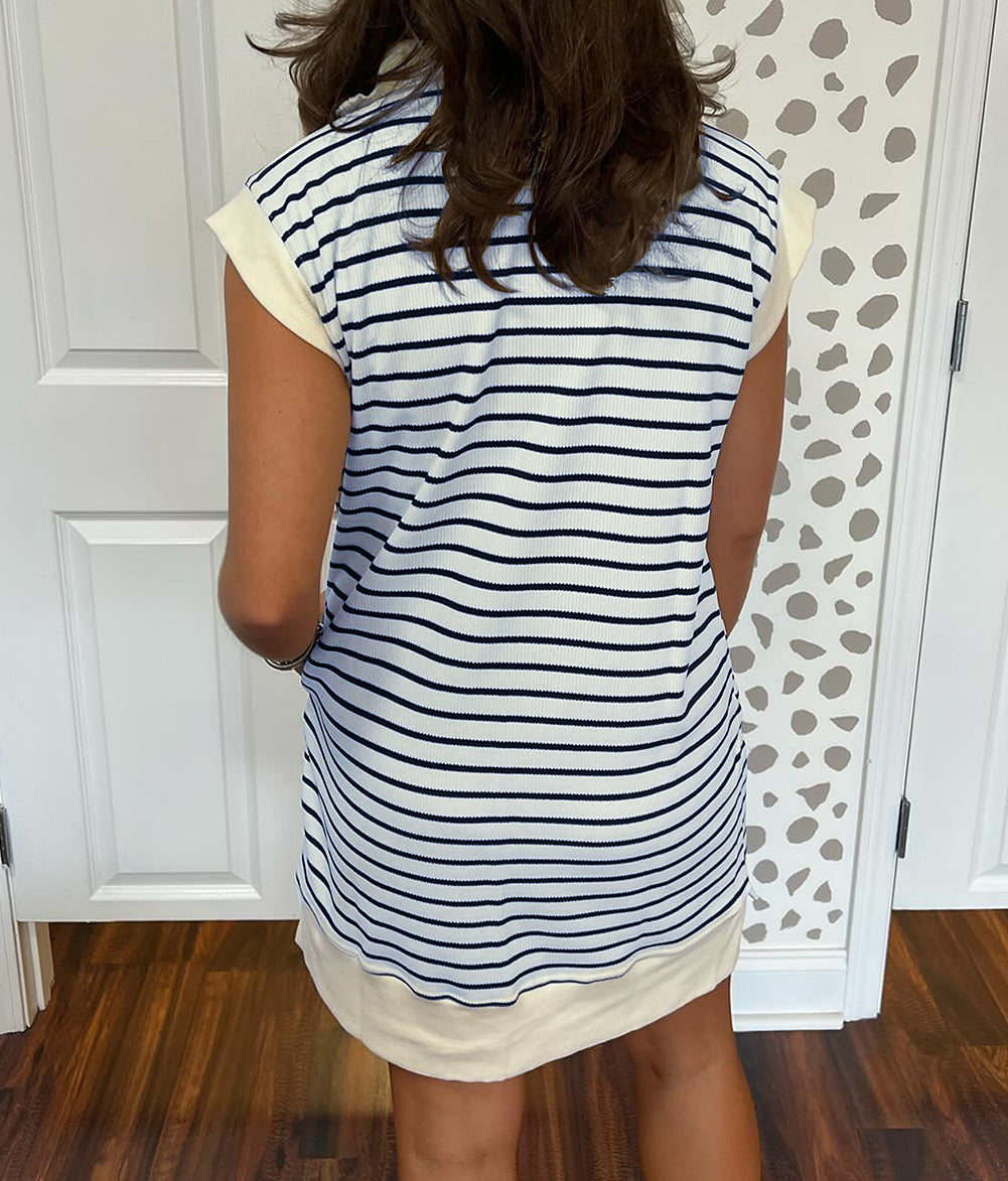 Quarter Zip Collared Cap Sleeve Mini Dress