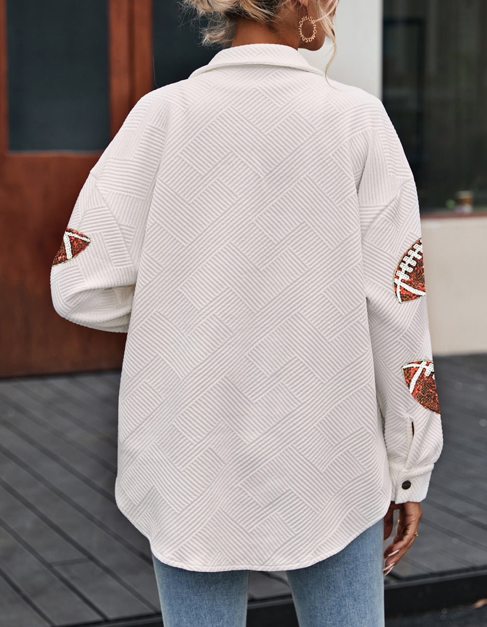 Bubble Gum Texture Sequined Football Shacket