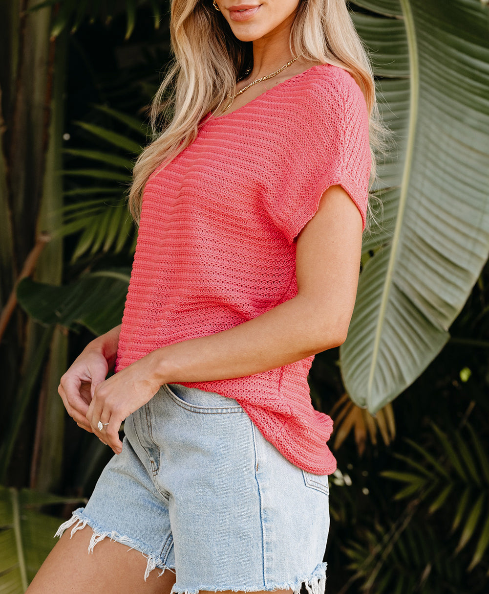 Clay Solid Loose Knit Short Dolman Sleeve Sweater