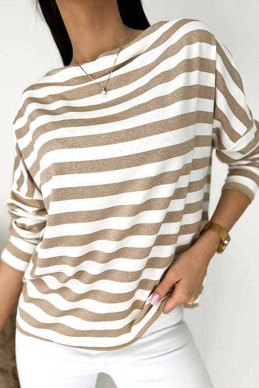 Striped Boat Neck Long Sleeve Top