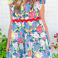 Floral Printed V Notched Ric Rac Flutter Sleeve Dress