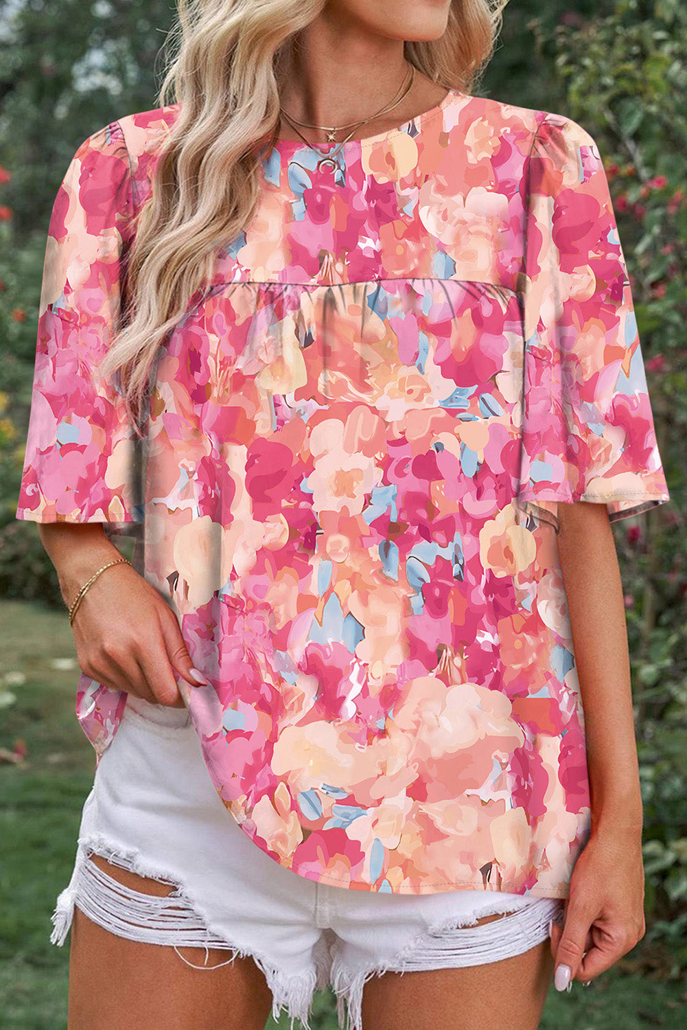 Floral Print Wide Sleeve Blouse