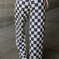 2-Tone Checked Print High Waist Wide Leg Pants