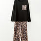 Leopard Patched Pocket Long Sleeve Top Plus Size Pants Set