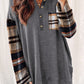Loose Plaid Patchwork Textured Knit Henley Top