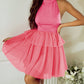 Gauze Ruffle Tiered Knotted Halter Dress