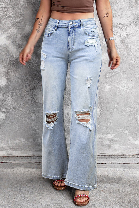 Vintage Light Wash Distressed Flare Jeans