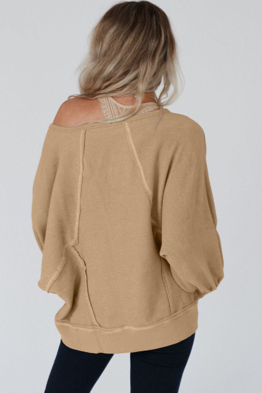 Exposed Seam Patchwork Dolman Sleeve Top