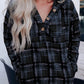 Plaid Button Neck Pocketed Pullover Hoodie