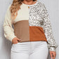 Ribbed Color Block Leopard Splicing Plus Size Top