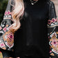 Printed Balloon Sleeve Crew Neck Blouse