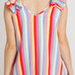 Striped V Neck Ruffle Straps Tank Top