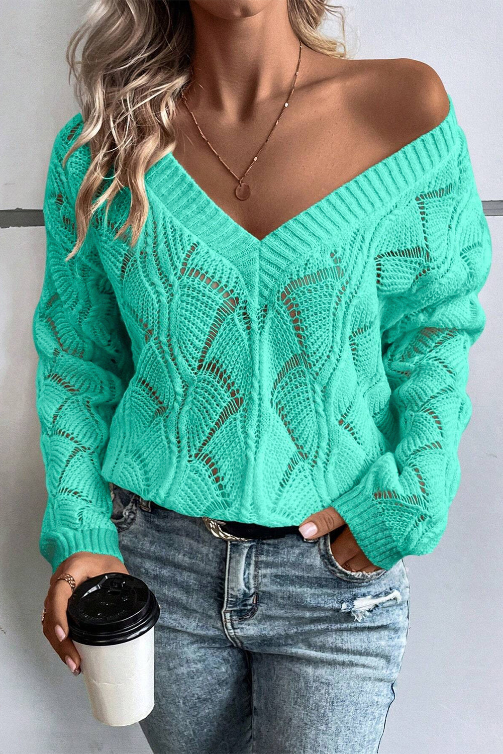 V Neck Drop Shoulder Sweater
