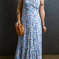 Floral Print Ruffled Ruched Maxi Dress