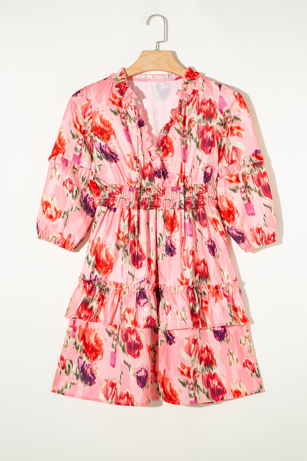 Abstract Print Frilled Smocked High Waist Mini Dress