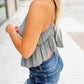 Gray Sheer Lace Bralette Ruffle Tiered Tank Top